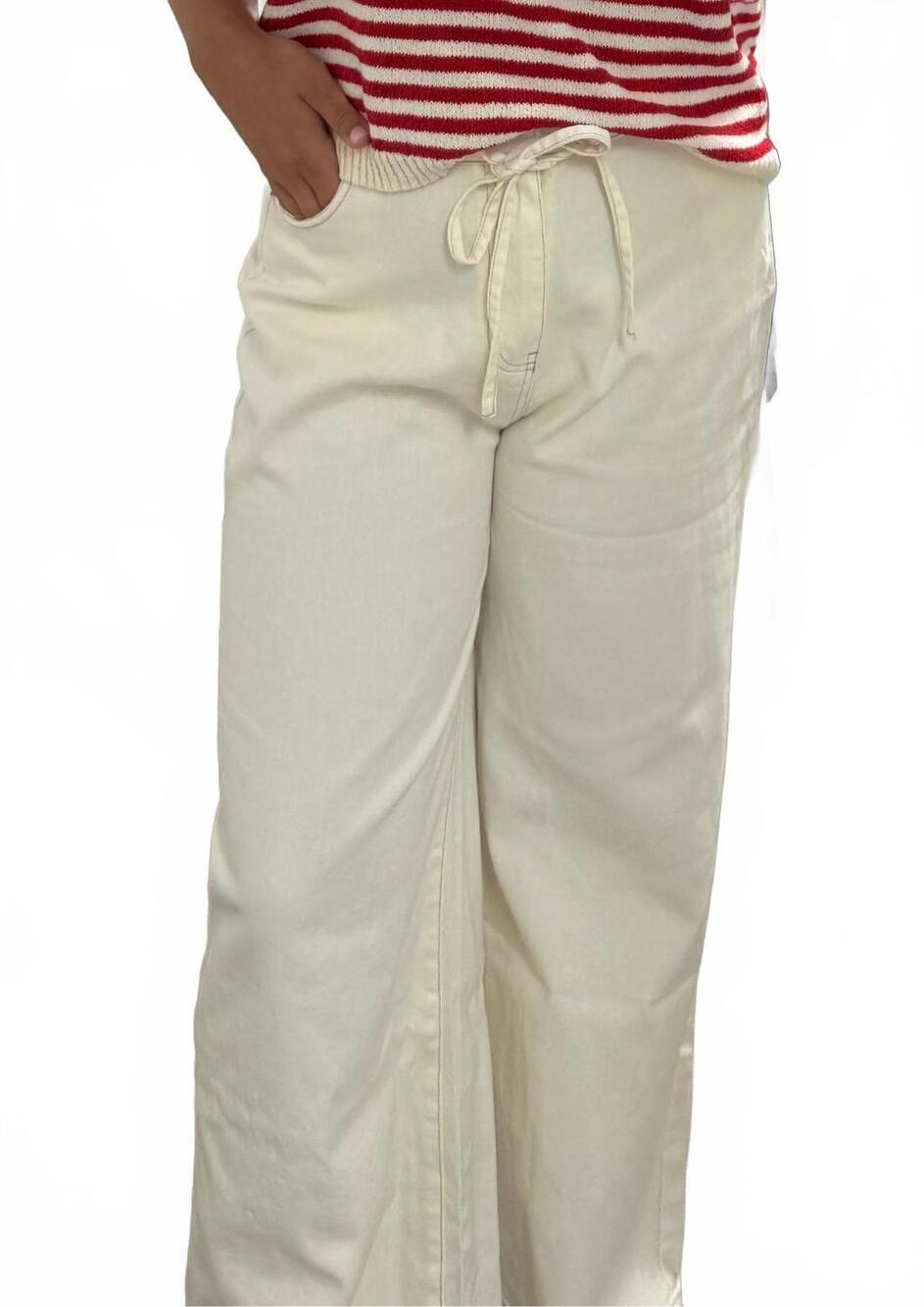 NEW BLU PEPPER drawstring detail denim pants in ivory